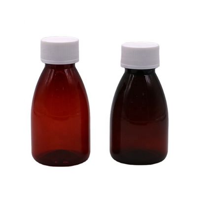 Προσαρμοσμένα χρώματα 100 ml PET Amber πλαστικό υγρό από του στόματος Φαρμακευτική φιάλη με κάλυμμα ασφαλείας