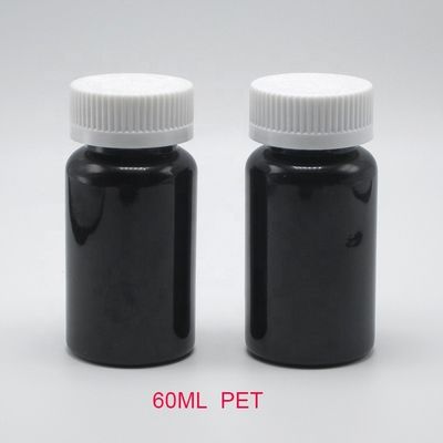 2OZ 60ML PET Amber Black πλαστικό μπουκάλι με κάλυμμα CRC για συσκευασία συμπληρωμάτων φαρμάκου