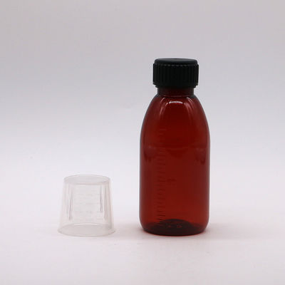 120mL Αμπερό οβάλ φιάλη συνταγογραφίας Παιδικής ασφάλειας καπάκι υλικό PET για σιρόπι σφενδάμου