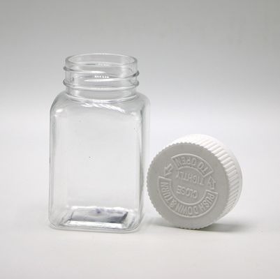 Προσαρμοσμένο χρώμα 100ML PET τετραγωνικό διαφανές βάζο με διάφορα καπάκια από την κινεζική φαρμακευτική εταιρεία