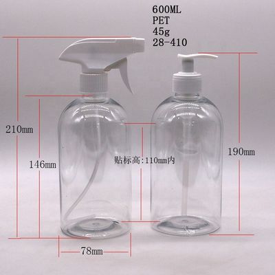 600mL 20OZ μπουκάλι ψεκασμού PET Boston Round πλαστικό προσαρμοσμένο χρώμα αντλία πυροδότησης ψεκασμός μπουκάλι απολυμαντικό χεριών