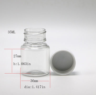 Φαρμακευτική συσκευασία 35 ml PET Μικρό πλαστικό μπουκάλι για χάπια με προσαρμόσιμα χρωματικά καπάκια