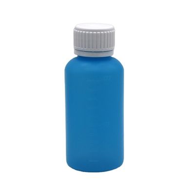 Προσαρμόσιμο χρώμα HDPE 100ml υγρό κενό πλαστικό μπουκάλι με κλίμακα και κάλυμμα ασφαλείας