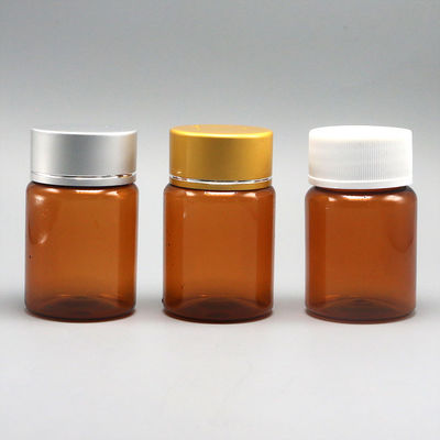 Ανανεώσιμο 60 ml Αμπερ ΠΕΤ χάπι Κάψουλα Φιαλίδιο ιχθυελαίου με ασημένιο αλουμινένιο καπάκι