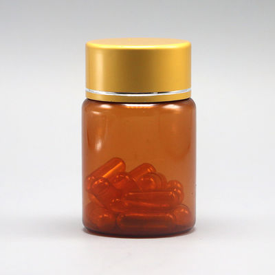 Ανανεώσιμο 60 ml Αμπερ ΠΕΤ χάπι Κάψουλα Φιαλίδιο ιχθυελαίου με ασημένιο αλουμινένιο καπάκι