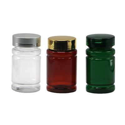 80 ml μπουκάλι φάρμακο χάπι PET με προσαρμοσμένο χρώμα και χρυσό ασημένιο επικάλυψη καπάκια