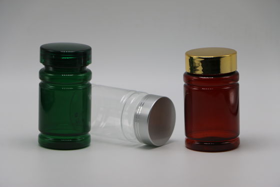 80 ml μπουκάλι φάρμακο χάπι PET με προσαρμοσμένο χρώμα και χρυσό ασημένιο επικάλυψη καπάκια